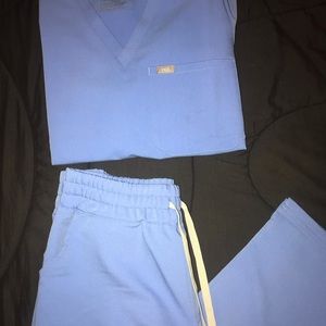 Figs Catarina Scrub Top and High-waisted Yola Scrub Pants in Ceil Blue